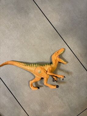 Jurassic vintage Orange & Green Velociraptor Reptile Toy for Pets and Enrichment